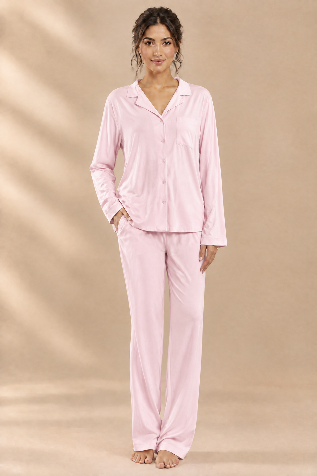 Long Sleeve Pink Collar Pj